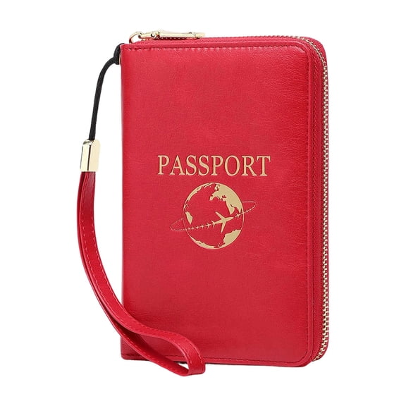 1x RFID Passport Wallet Slim Leather Travel Organizer for Men Women 17x12cm, Clearance Red Clearance Sale!