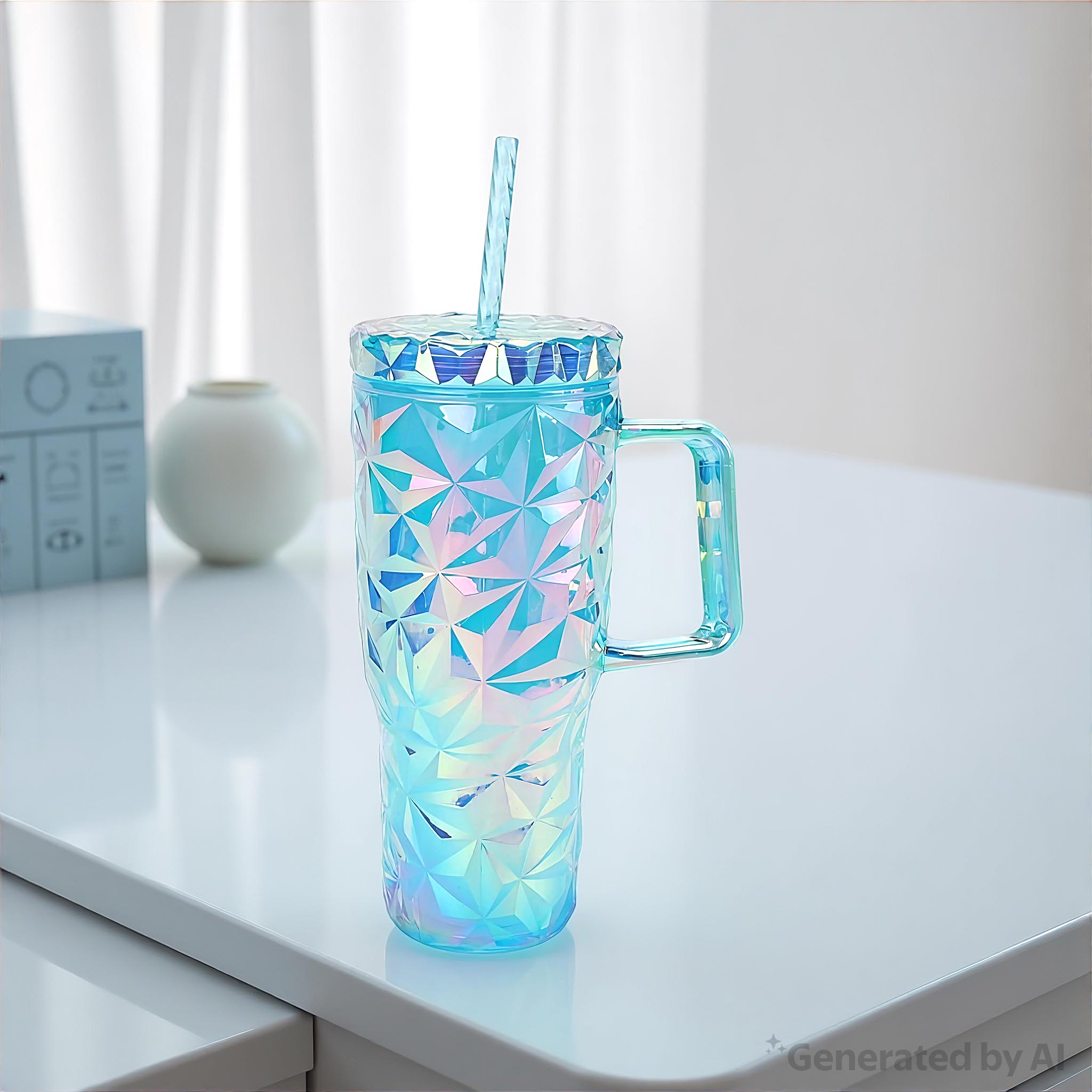 Mainstays 30-Ounce Plastic Prism Textured Tumbler with Handle, Blue