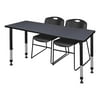 Regency Kee 72" x 24" Height Adjustable Classroom Table - Grey & 2 Zeng Stack Chairs- Black