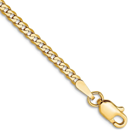 10k Solid Yellow Gold 2.2mm Flat Beveled Curb Chain Ankle Bracelet 10 Inch Anklet for Women and Men