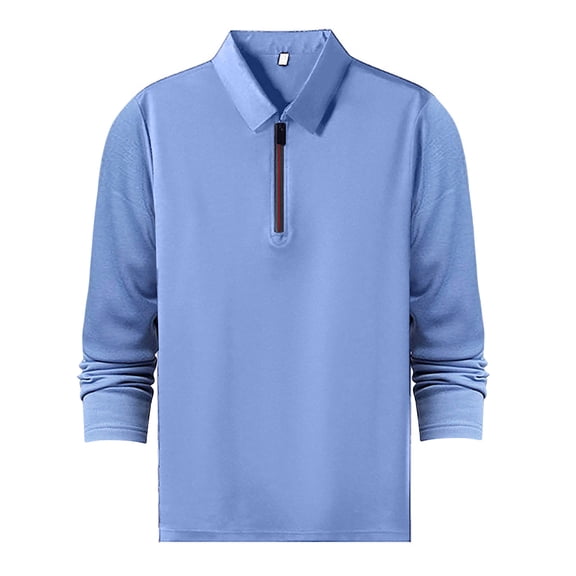 Mens Polo Shirts Long Sleeve Quarter Zipper Tee Shirt Slim Fit Blue T Shirt Men