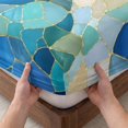 thumbnail image 3 of Cal.King Size Fitted Sheet Set - Blue Green Geometric 3 Piece Bedding Sets 16" Deep Pocket Fitted Sheet with 2 Pillowcases, Stained Glass Abstract Chic Art Brushed Microfiber Hotel Luxury Bed Sheets, 3 of 9