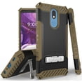 thumbnail image 1 of Brown Tri-Shield Rugged Case Cover [with Metal Kickstand + Wrist Strap Lanyard] for AT&T LG Xpression Plus 2 Phone (LMX420), 1 of 9