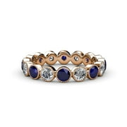 Blue Sapphire & Diamond Bezel Set 3mm Eternity Band 1.33 to 1.54 ct tw in 14K Rose Gold.size 8.0