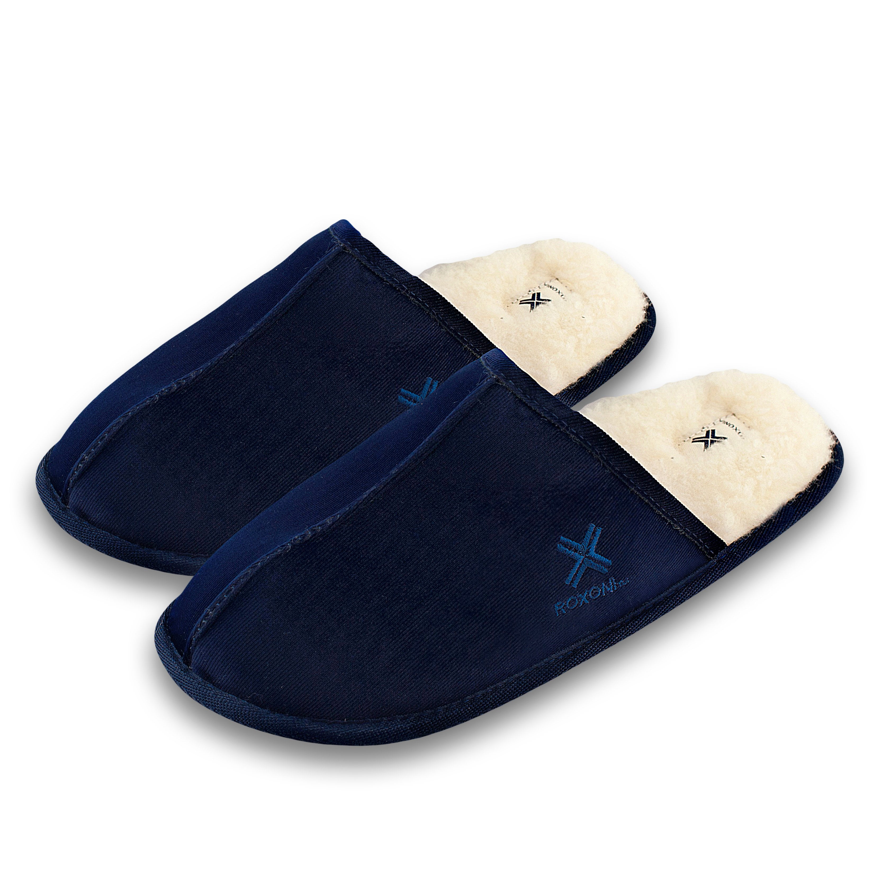 Roxoni Men's Corduroy Sheepskin Lined Warm Scuff Winter Slippers -sizes ...