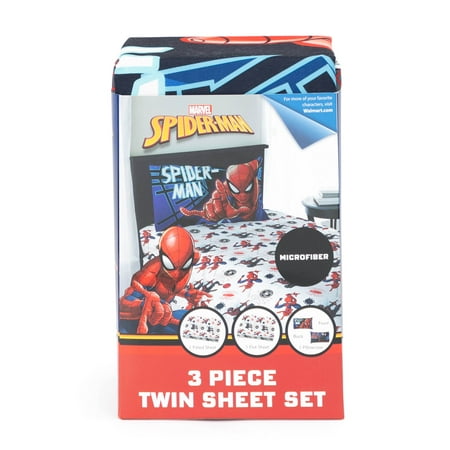 Spider-Man Kids 3-Piece Twin Sheet Set, Microfiber, White, Marvel