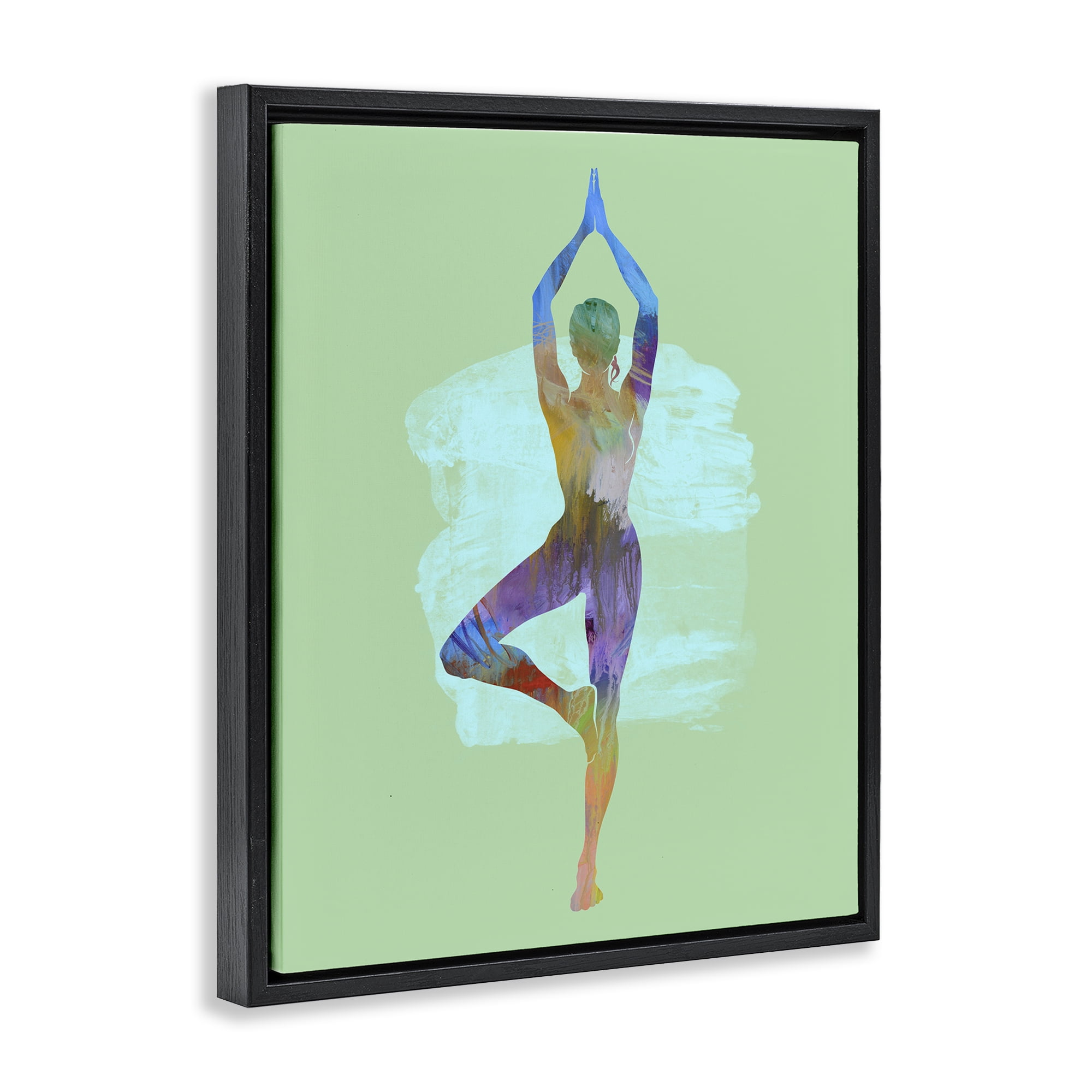 Stupell Industries Meditating Standing Pose Sports Painting Black Floater Framed Canvas Art Print Wall Art, 17 x 21