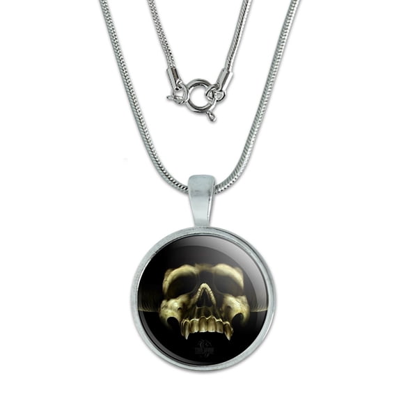 Shadow Skull Monster Horns Fantasy 0.75" Pendant with Sterling Silver Plated Chain