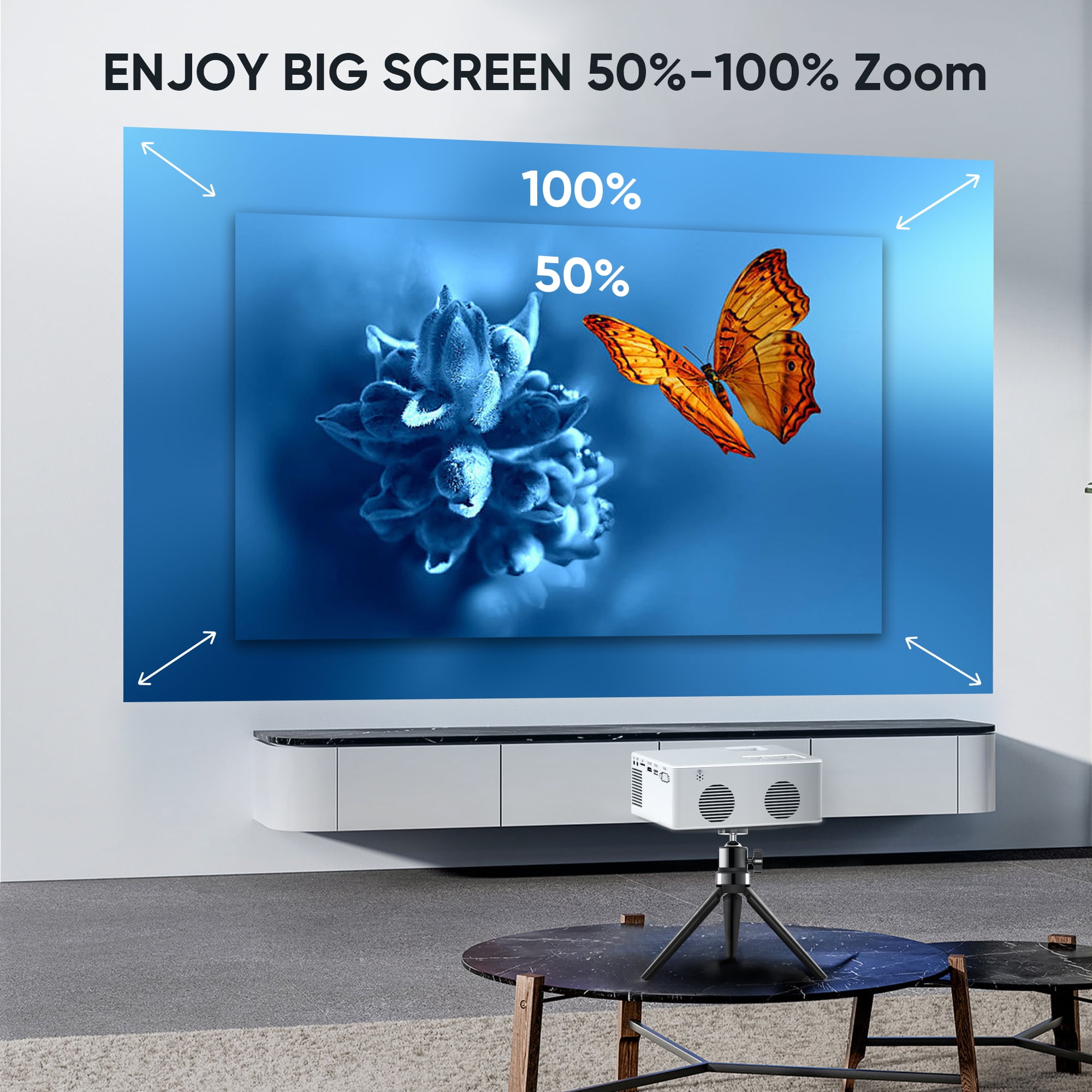 Faltopu Mini Bluetooth Projector with Tripod, 9500LM Full HD 1080P Portable Home Theater Projector ,Support 250"Display