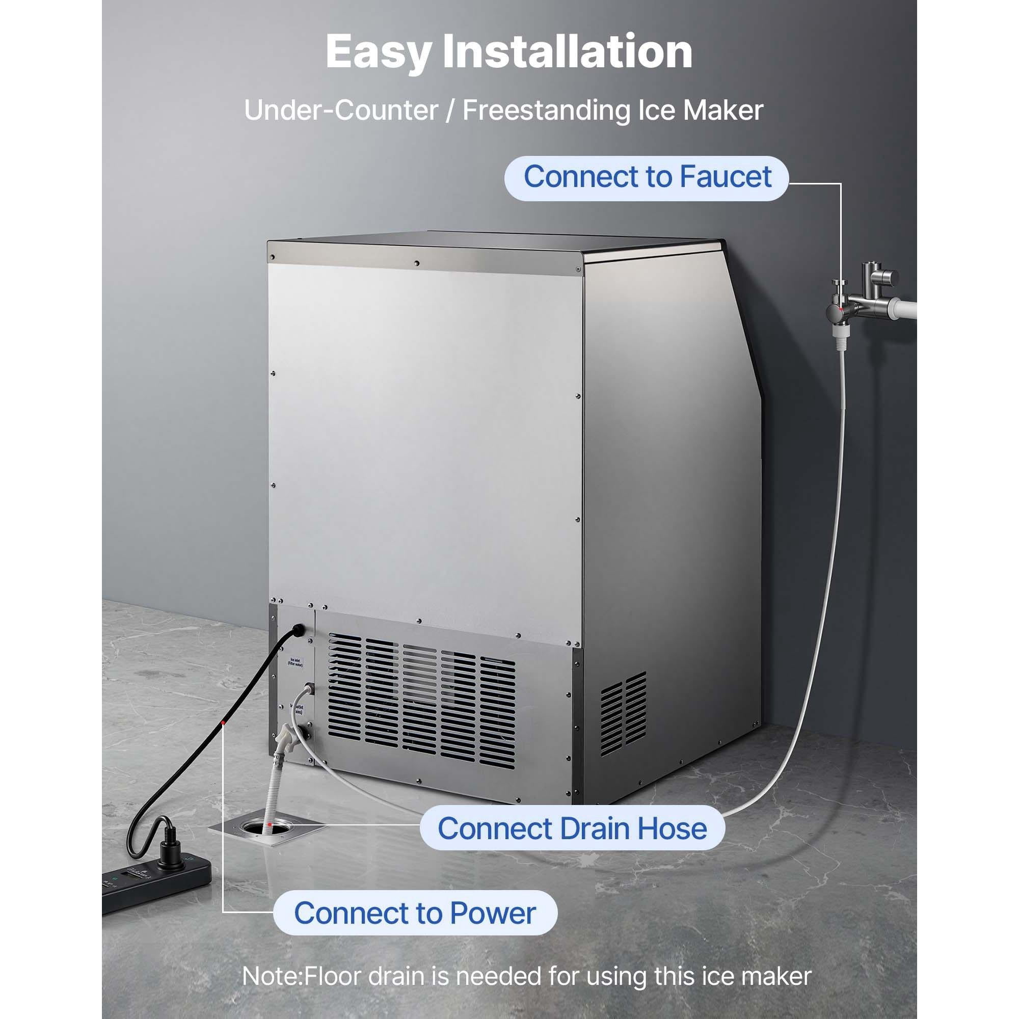 Commercial Ice Maker, 440 lbs/24H, 85 lbs Storage, Under Counter Freestanding Stainless Steel Ice Machine with LED Display & Self-Cleaning