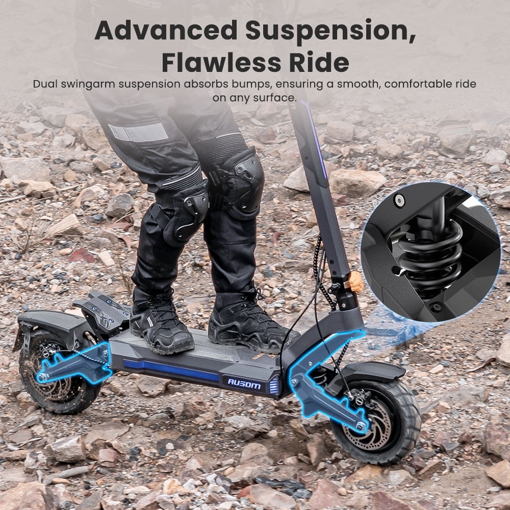 Ausom DT2 Pro Foldable Adults Fast Electric Scooter, 71 Mi Max Operating Range & 42 mph Max Speed, Dual 1100W Motors off Road E-scooter, 297 lbs Load, Gray/Yellow
