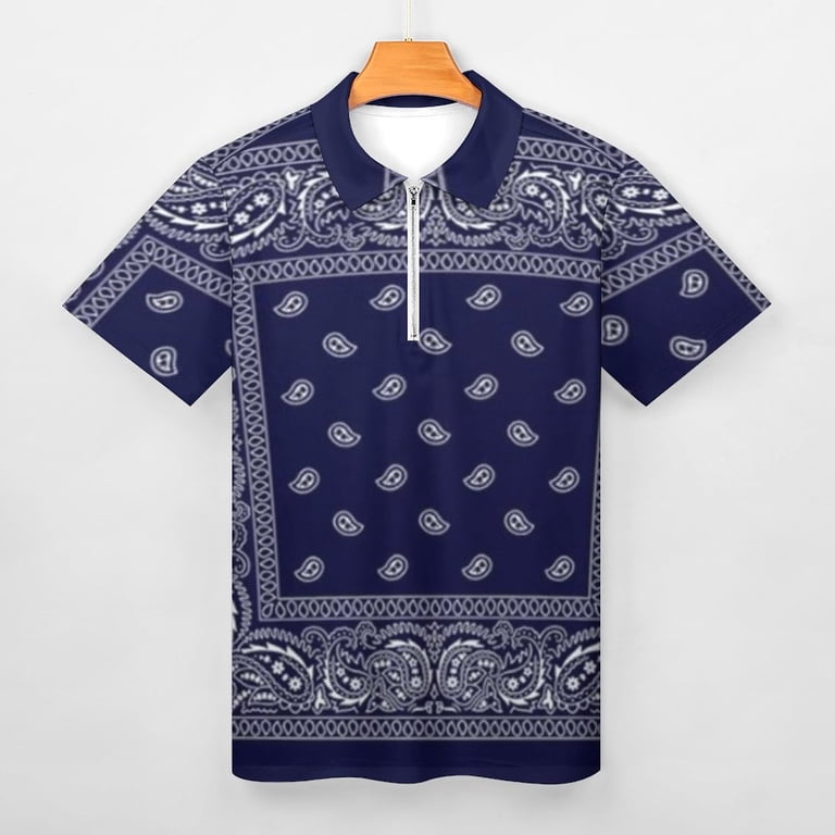 【美品】G/FORE SHORT SLEEVE T-SHIRTS BANDANA Bandana Blue Men Zipper T-shirt Summer Casual Short Sleeve T-shirt