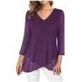thumbnail image 2 of ZQUUVOU Women's Casual Sleeve Tops V-Neck Short Sleeve T-Shirts Cute Printed Summer Loose Blouses Tops Purple, 2 of 6