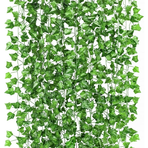 12Pcs Artificial Ivy Garland Fake Leaf Plants Vine, Flowers Hanging for Wedding Party Home Garden Kitchen Office Outdoor Greenery Wall Decor, Green