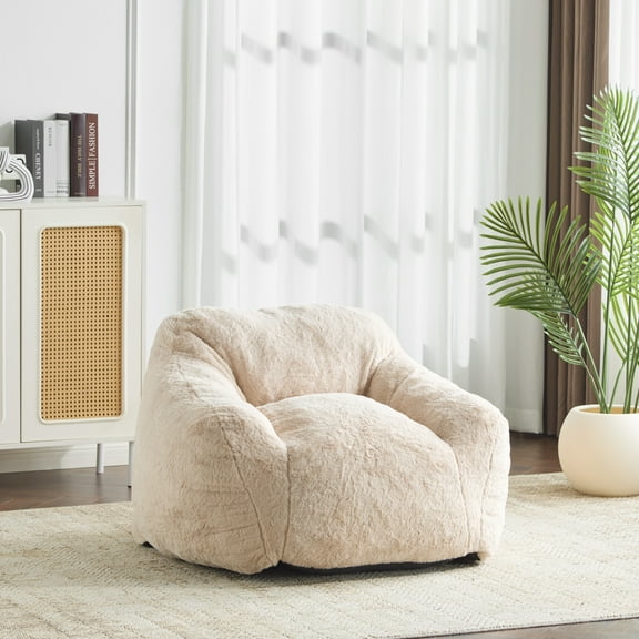 Christopher Knight Home Armchair-Style Bean Bag Chair, Faux-Fur Upholstery, Beige