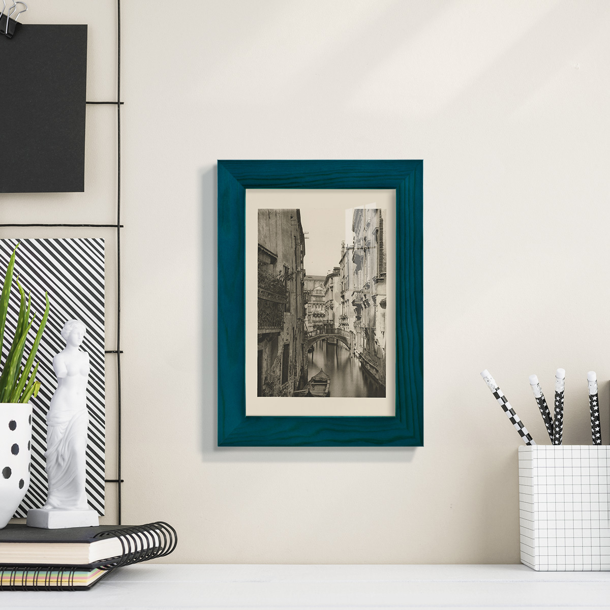 Vintage Views of Venice IV - Framed Print w/glass - Ocean Blue