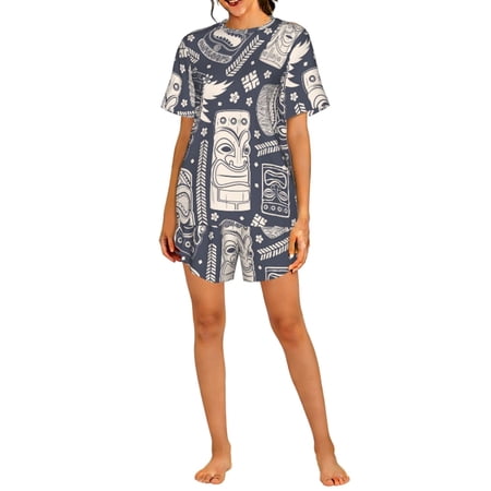Women s Pajama Set Short Sleeve 2-Piece PJs Loungewear Sleepwear Top Shorts Vintage Tiki Vintage Hawaii