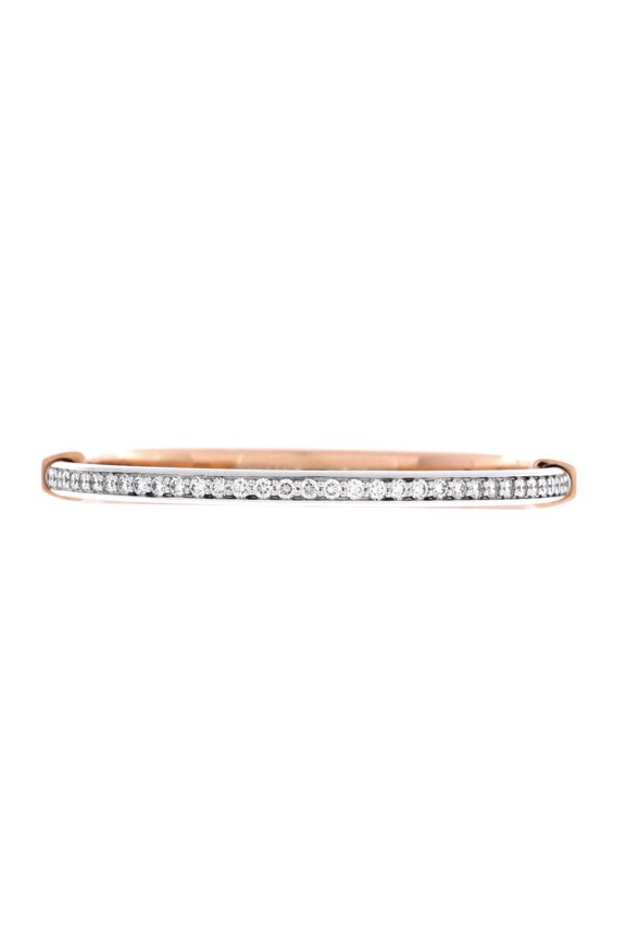 Pre-Owned Lock Bangle Bracelet 18K Rose Gold and 18K White Gold with Half Pave Diamonds By Rebag