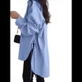 thumbnail image 3 of Camisas de Botones Extragrandes para Mujer, Blusas de Larga con Aberturas, Corte Alto y Bajo Azul L, 3 of 8