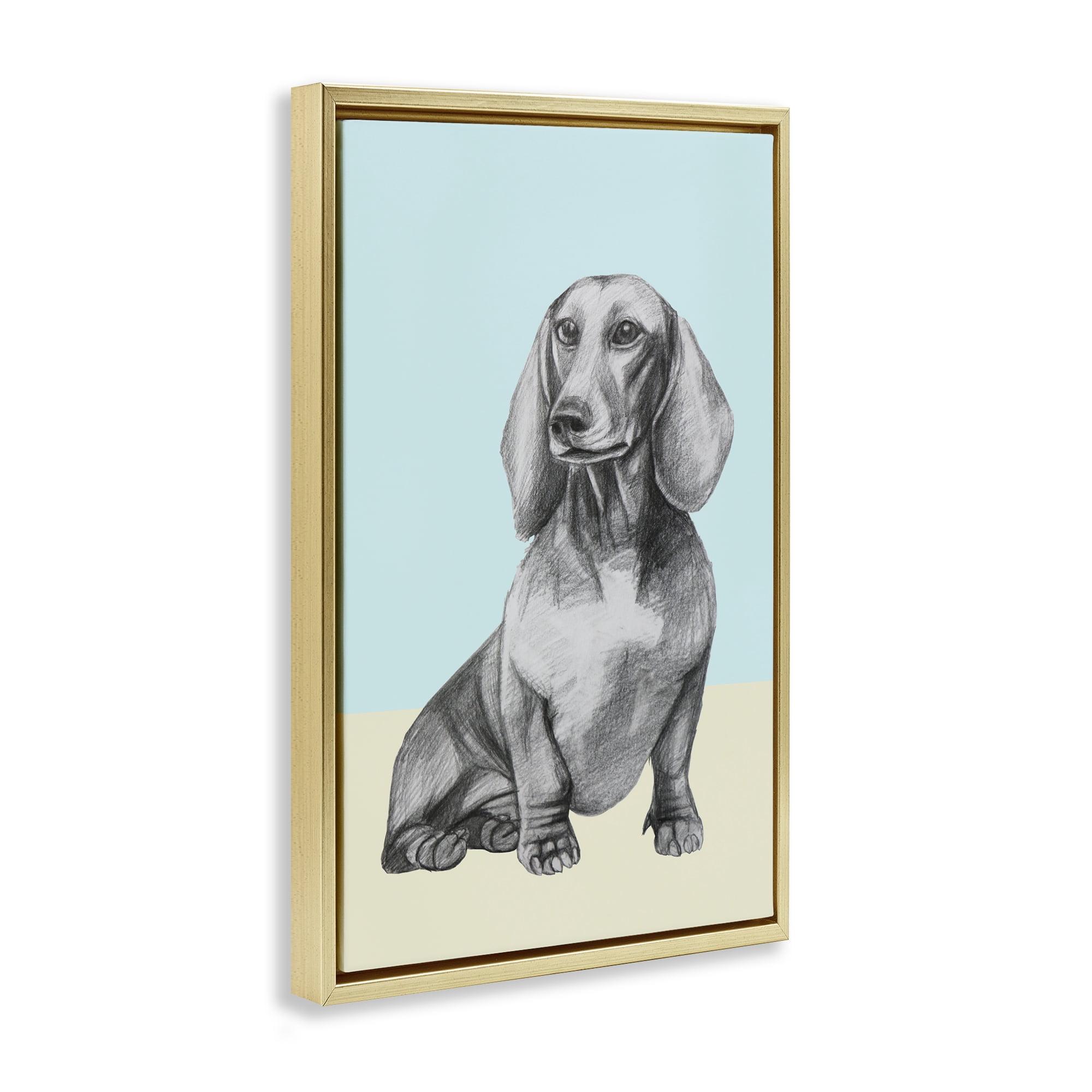 Stupell Industries Sitting Dachshund Sketch Gold Framed Floater Canvas Wall Art, design by Violeta Vollmer