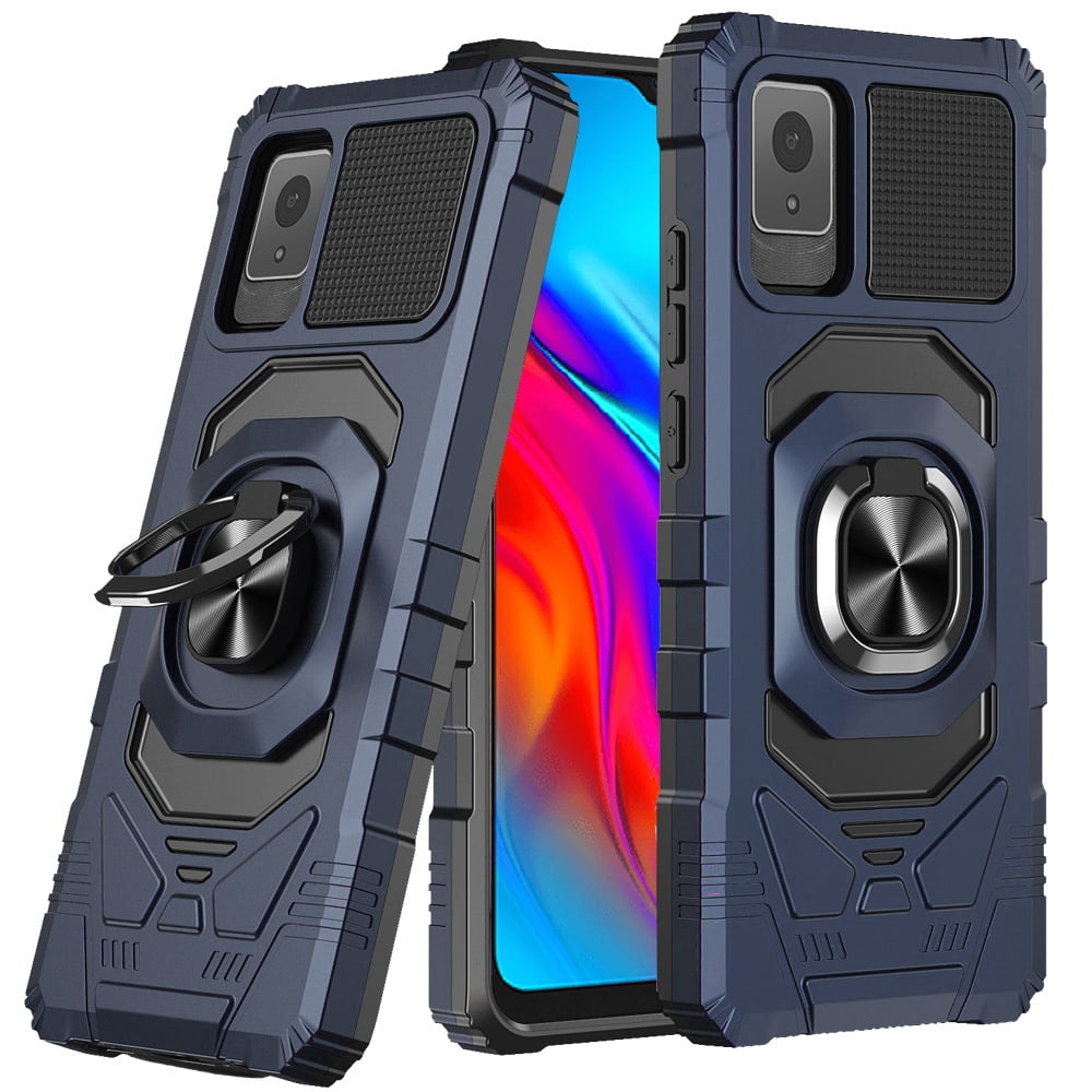For TCL 50 XE 5G Hybrid Dual Layer with 360° Rotate Magnetic Ring Stand Holder Kickstand TPU Rugged PC Shockproof Cover ,Xpm Phone Case [ Blue ]