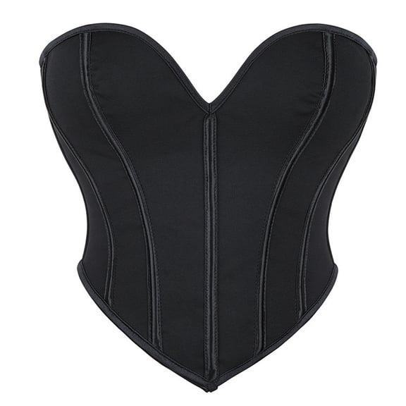 VISALY Women Strapless Sweetheart Overbust Corset Boned Lace Up Waist Shaper Palin Vintage Slim Fit Crop Bustier Shapewear Going Out Bustier Cute Corset Tops for Party Halloween Cosplay Black L