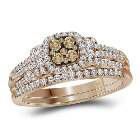 Diamond2deal 14kt Rose Gold Womens Round Cognac brown Diamond2deal 14kt Rose Gold Womens Round Cognac brown