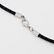 Leather Cords for Necklace Making Platinum Black with Brass Lobster Clasps