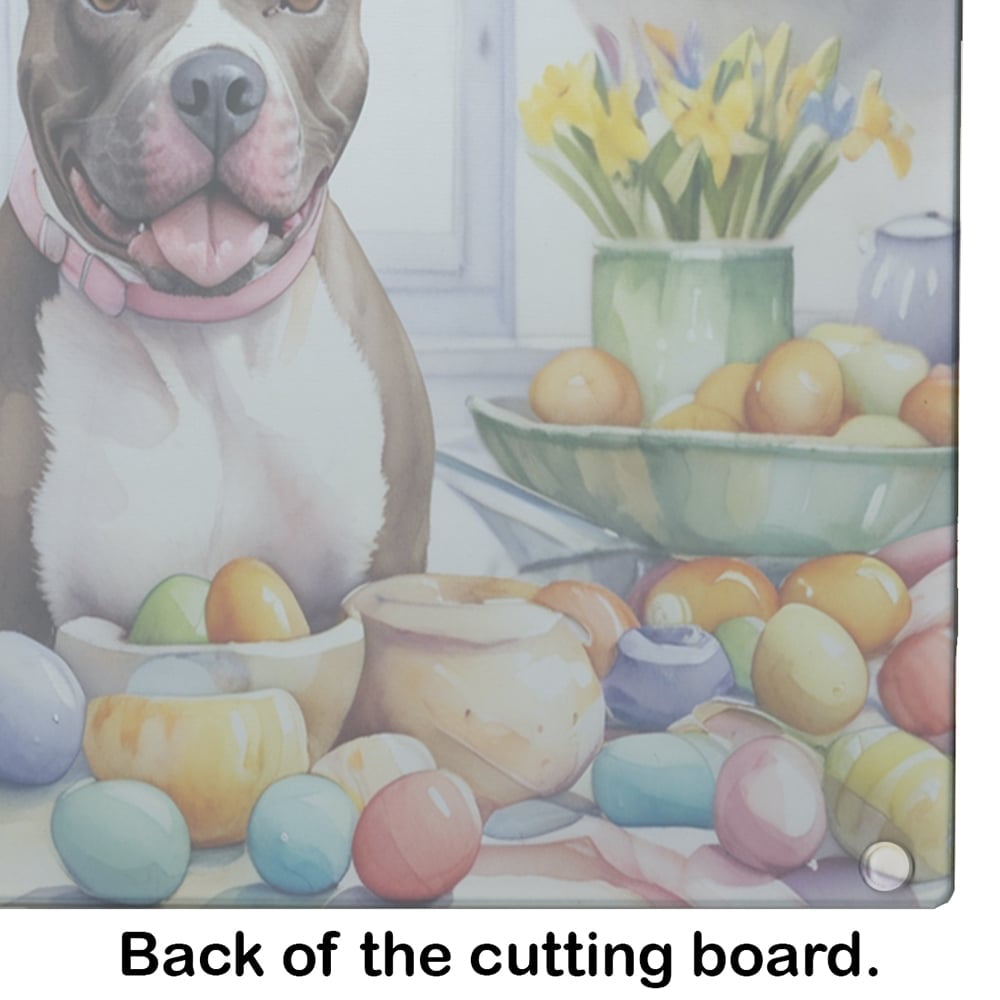 Decorating Easter Pit Bull Terrier Glass Cutting Board 12 in x 15 in