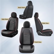 Coverado Car Seat Covers Red Trim, 5 Seats Breathable Faux Leather & Woven Fabric Seat Protectors Full Set, Universal Auto Cushions Fit Most Cars SUV Trucks