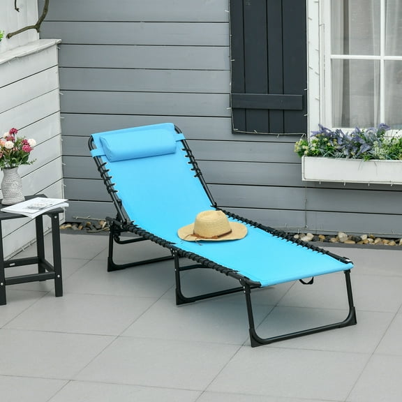 Outsunny Chaise Lounge Pool Chair, Folding, Reclining, Blue