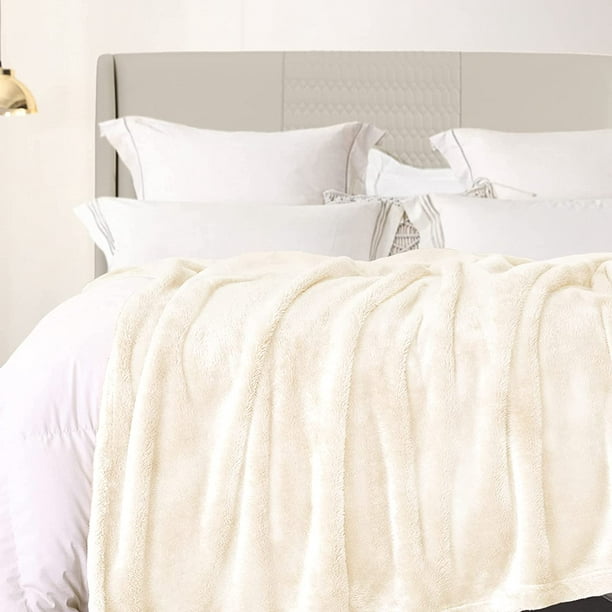 CPDD Couverture de lit de luxe en flanelle velours en peluche comme couvre- lit/couvre-lit (90 x 66, bleu marine) - Doux, léger, chaud et confortable bleu  marine 66x90 IN 