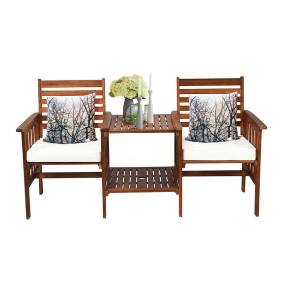 3 Piece Outdoor Patio Furniture Set Acacia Wood Loveseat with Coffee Table - Garden Deck Backyard Furniture