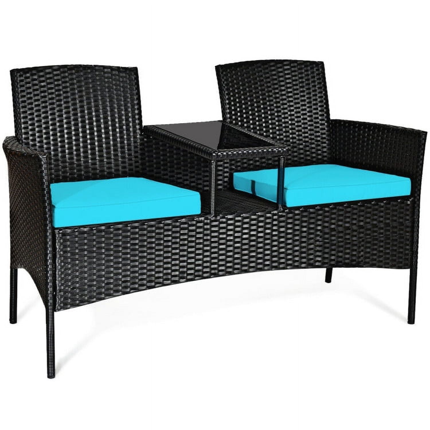 Aimee Lii Modern Patio Conversation Set with Built-in Coffee Table and Cushions, Balcony Chair, B-Turquoise