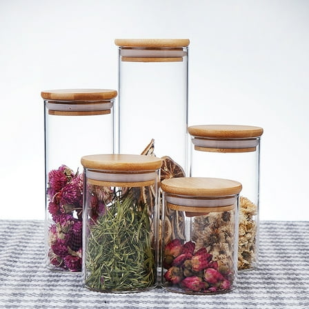 Niceauty Clear Food Storage Jar Transparent Bamboo 1Pcs