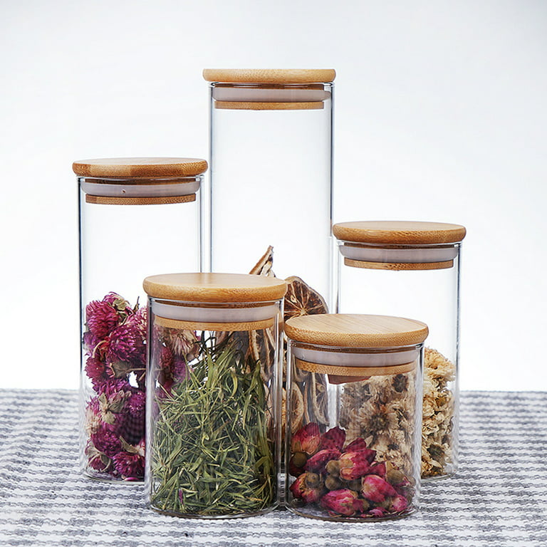 1pc High Borosilicate Glass Jar Sealed Jar Transparent Glass Jar Food  Container with Bamboo Cover for Storage (650ml) 