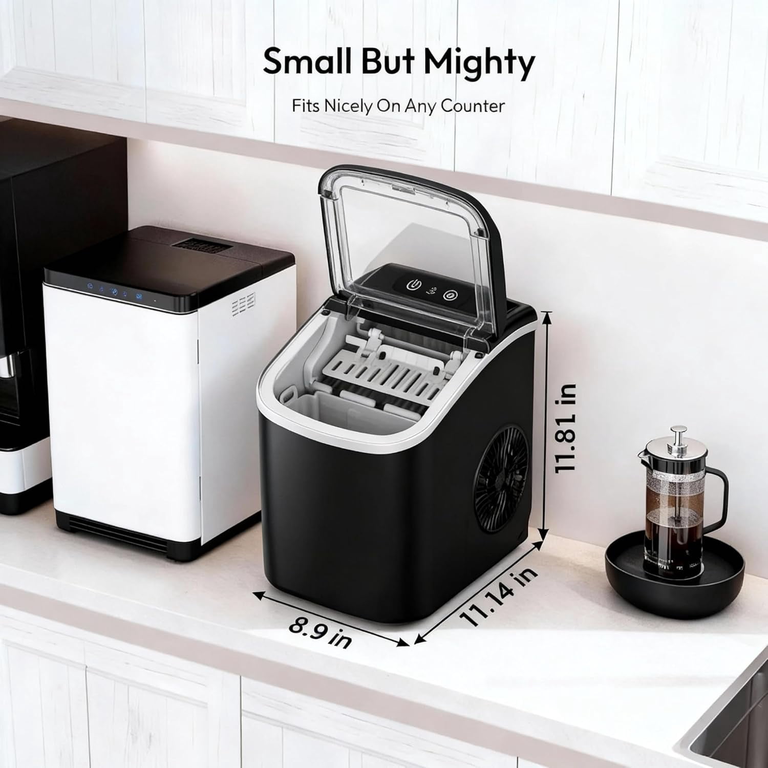 Small Portable Countertop Ice Maker, 26lbs/24H Ice Machine with Self-Cleaning, 6-8 Mins Fast Ice Making,Quiet Operation for Home Kitchen Camping RV