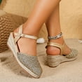 thumbnail image 4 of Womens Espadrilles Woven Closed Toe Wedge Sandals Classic Summer Cork Wedges Heels with Ankle Strap Thick Sole Dressy Beach Shoes Gold Size 7, 4 of 8
