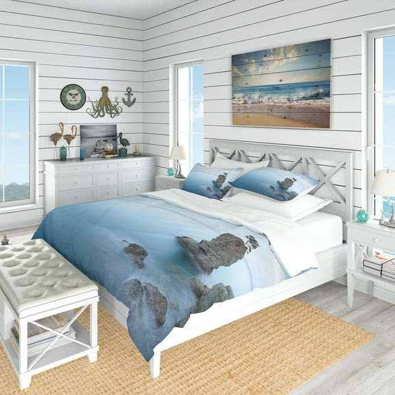 Designart 'Pine Tree Rock At Portofino Park' Nautical & Coastal Duvet Cover Set