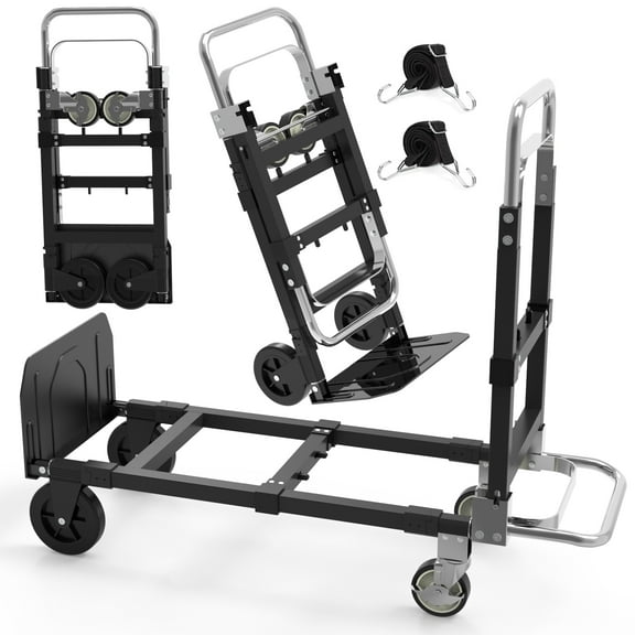 3 in 1 Folding Hand Truck, Portable Heavy Duty Dolly Cart with 4 Rubber Wheels, Utility Cart Telescopic Handle Moving Dolly 500 lbs