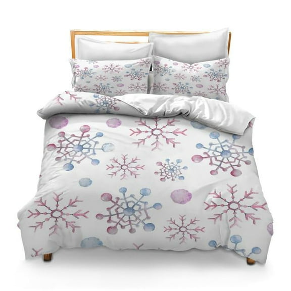 Winter Duvet Cover Set Various Different Snowflakes Decor 3 Piece Bedding Set with 2 Pillow Shams