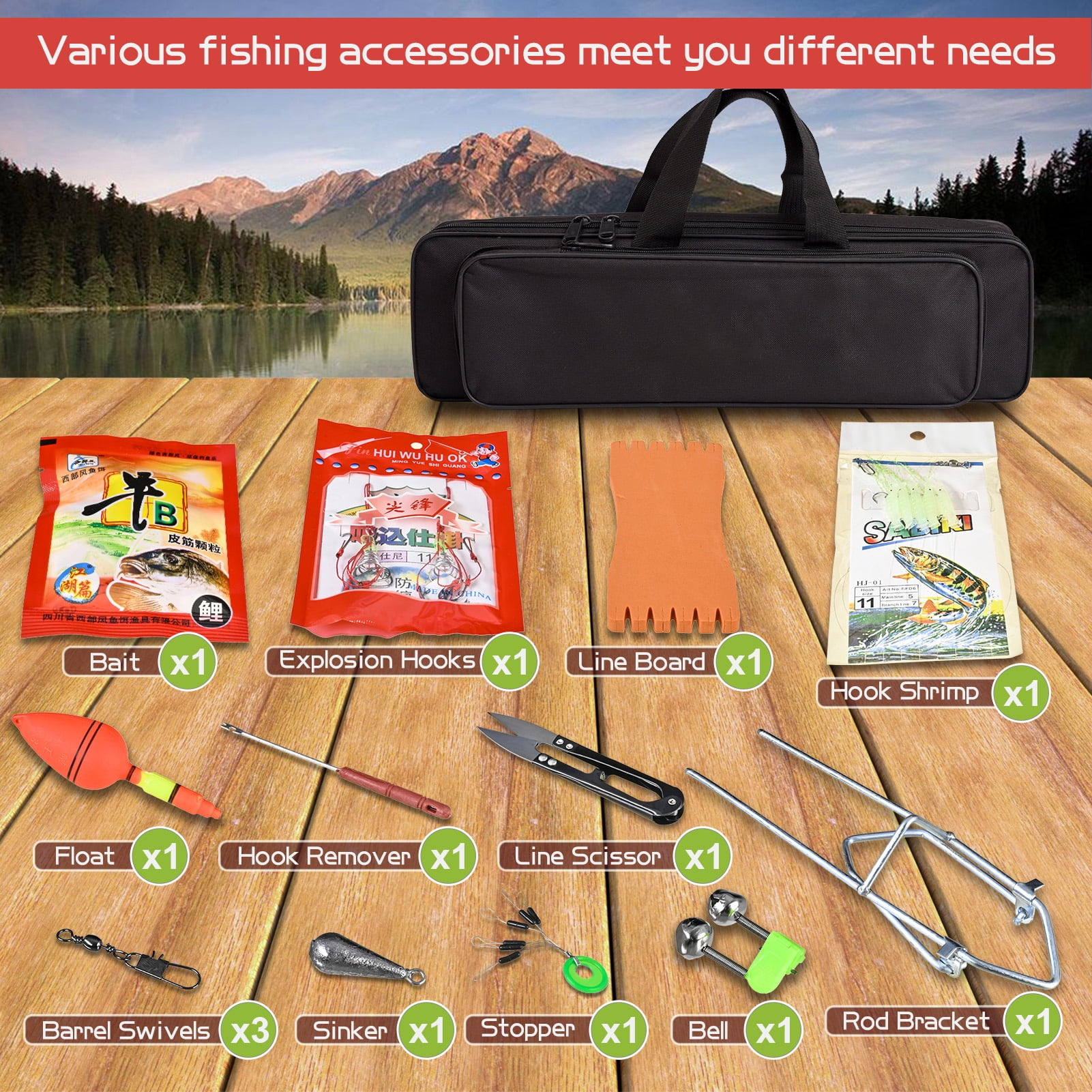Lixada Fishing Tackle Set With 2.1m Telescopic Fiberglass Fishing Sea Rod  Fishing Reel Fishing Baits Hooks Fishing Bag Kit Seawater Freshwater Suits Professional Travel