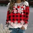 thumbnail image 1 of EQWLJWE Chandails en Molleton Flocon de Neige de Noël pour Femmes Manches Longues Col Rond Carreaux Rouges Chandail en Molleton Flocon de Neige Dégradé Imprimé Chandail T-Shirt Ample Grande Taille Hauts d'Hiver Chandails en Molleton pour Femmes Chandail Décontracté, 1 of 4