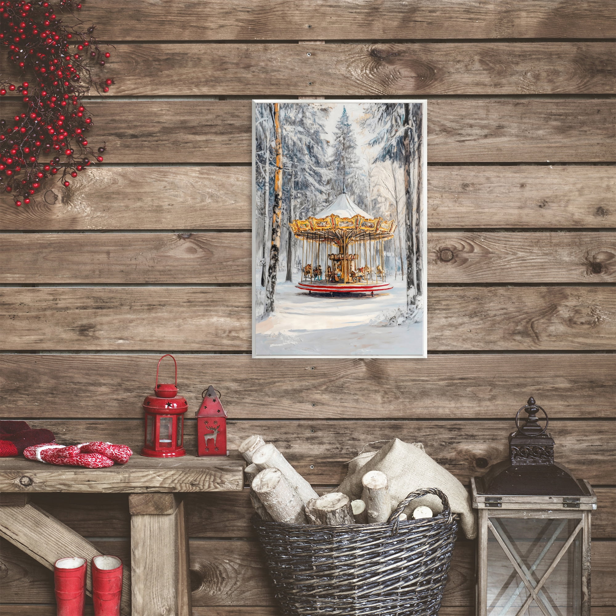 Winter Wonderland Carousel Wall Plaque Art, design by Petal Prints Design