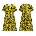 thumbnail image 3 of Bixox Robe d'Été à Manches Courtes pour Femmes Robe Ample Longueur Genou avec Poches-Butterflies Jaunes, 3 of 7