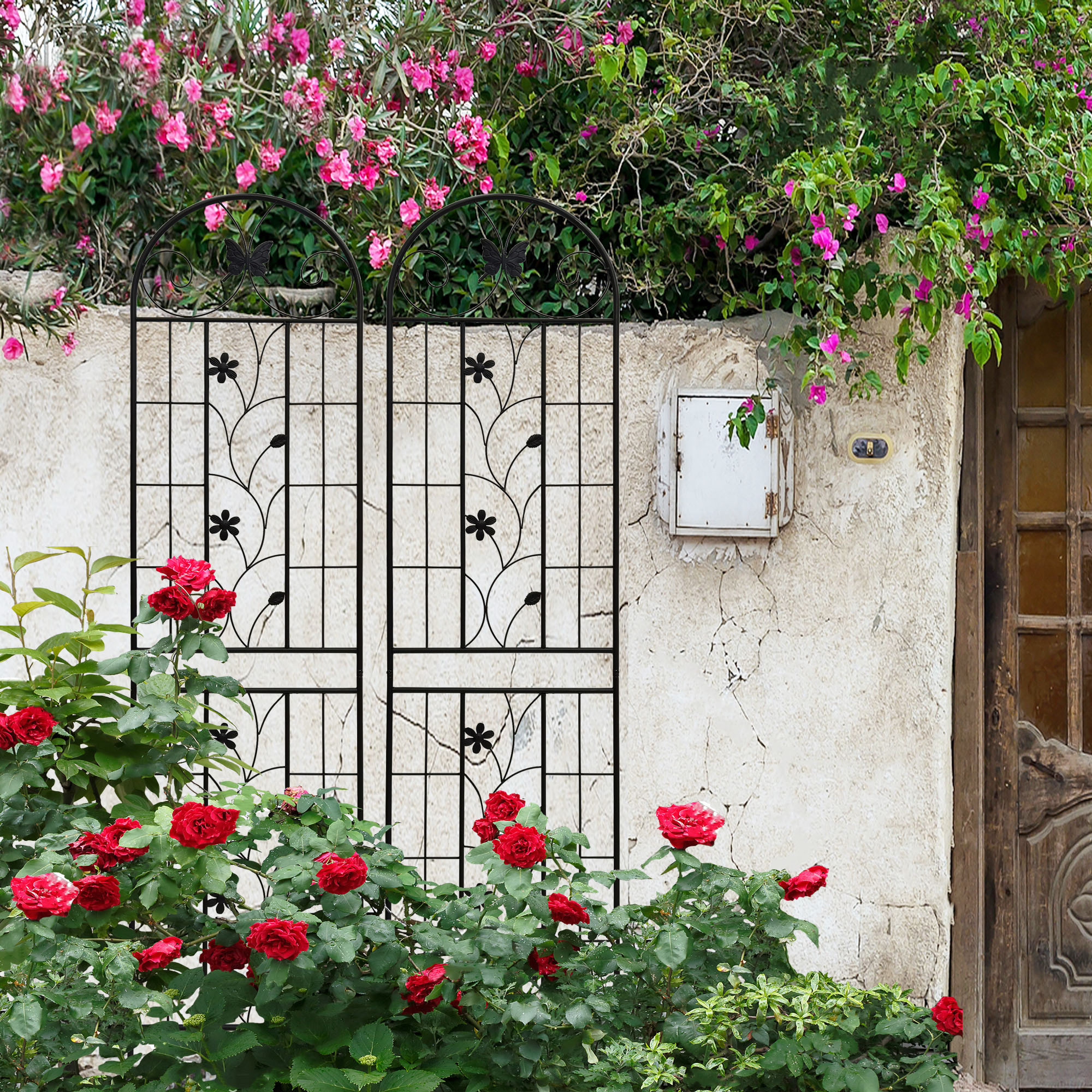 Heavy Duty Rustproof Black Iron Garden Trellis 2 Pack  86" x 19.7" For Potted Plant Support & Climbing Vines