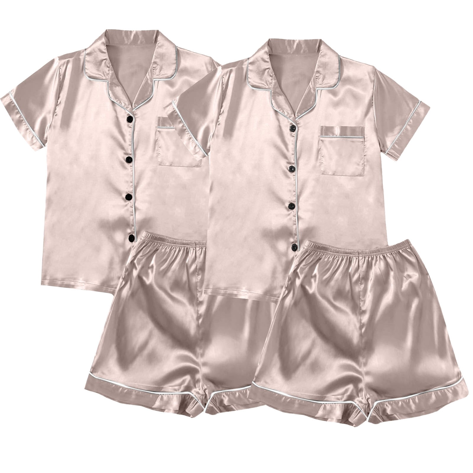 ZJXFGS Sleepwear for Women, Women Pajamas, Satin Pyjamas Women's Short 4 Piece Pyjamas Short Sleeve Sleepwear and Shorts Set Women Leisure Suit Loungewear, Short Pajama Set for Women Multi-color 4XL