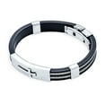 thumbnail image 2 of Bling Jewelry Mens Religious Cross ID Bracelet for Men Silver Stainless Steel & Black Silicone Band, 2 of 3