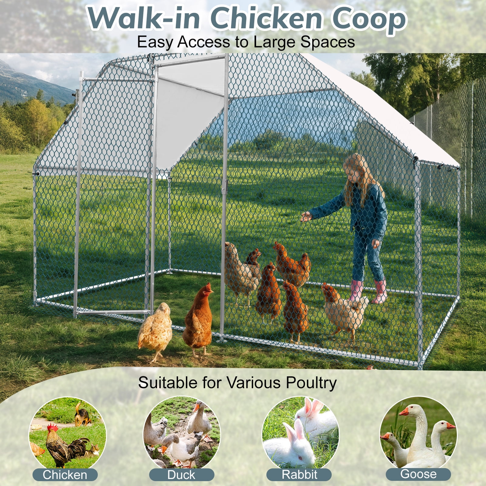 Ktaxon Chicken Coop, 6.5' x 9.8' x 6.5' Metal Poultry Cage with