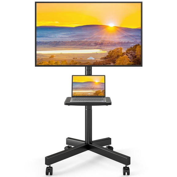 TAVR Furniture Rolling Mobile TV Cart on Wheels for 23-60 inch Flat Screens, Adjustable Tilt Stand TV Trolley Holds up to 88lbs